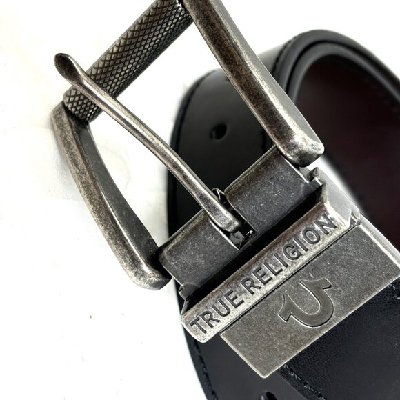 True Religion Lumin II Reversible Blk/brwn Roller Twist Simulated Leather Belt - Picture 2 of 10